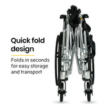 EQUIPMED 20 Inch Folding Wheelchair Lightweight Aluminium Portable with Park Brakes, Black - 45-Degree Angle