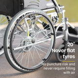 EQUIPMED 20 Inch Folding Wheelchair Lightweight Aluminium Portable with Park Brakes, Black - Low Angle