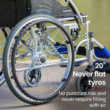 EQUIPMED Folding Aluminium Wheelchair, 20 Wheels, Park Brakes, 100kg Capacity, Blue - Low Angle