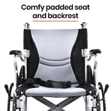 EQUIPMED Folding Aluminium Wheelchair, 20 Wheels, Park Brakes, 100kg Capacity, Grey/Black - Close-Up Angle