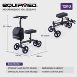 Equipmed Knee Scooter Walker, Dual Brakes - Bag - Broken Leg Ankle Foot Mobility - Crutches Alternative - Black - Front View