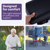 Equipmed Knee Scooter Walker, Dual Brakes - Bag - Broken Leg Ankle Foot Mobility - Crutches Alternative - Red - Front View