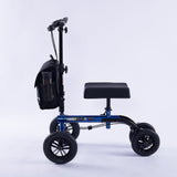 EQUIPMED Knee Scooter Walker, 10 inch Tyres Dual Brakes Bag - Broken Leg Ankle Foot Mobility - Crutches Alternative - Blue - Front View