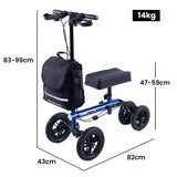 EQUIPMED Knee Scooter Walker, 10 inch Tyres Dual Brakes Bag - Broken Leg Ankle Foot Mobility - Crutches Alternative - Blue - 45-Degree Angle