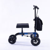 EQUIPMED Knee Scooter Walker, 10 inch Tyres Dual Brakes Bag - Broken Leg Ankle Foot Mobility - Crutches Alternative - Blue - Close-Up Angle