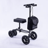 EQUIPMED Knee Scooter Walker, 10 inch Tyres Dual Brakes Bag - Broken Leg Ankle Foot Mobility - Crutches Alternative - Titanium colour - 45-Degree Angle
