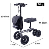 EQUIPMED Knee Scooter Walker, 10 inch Tyres Dual Brakes Bag - Broken Leg Ankle Foot Mobility - Crutches Alternative - Titanium colour - Rear View