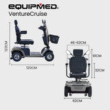 EQUIPMED Mobility Scooter, S-XXL comfortable size for all riders, 30km Max Range, 180kg capacity, Grey - Front View