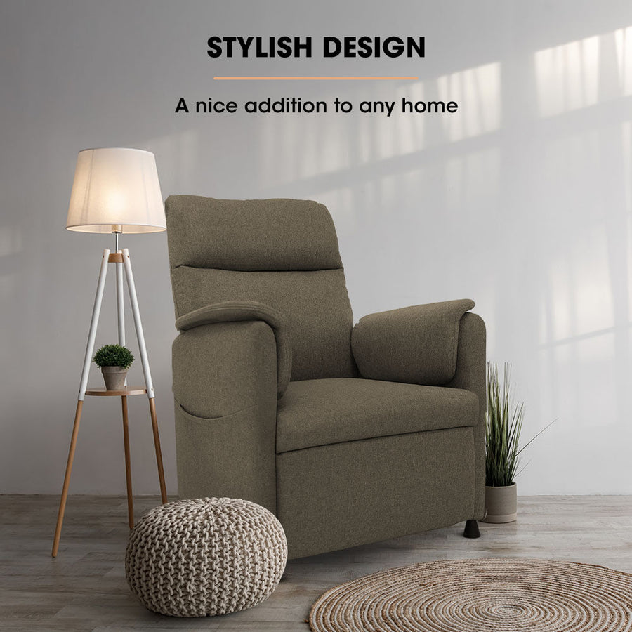 FORTIA Electric Armchair Recliner, Single Fabric Chair, Biege
