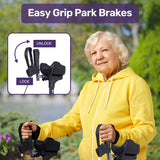 EQUIPMED Upright Rollator Walker with Forearm Support Rests, Mobilty Aid with Seat, Blue - Close-Up Angle