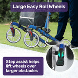 EQUIPMED Upright Rollator Walker with Forearm Support Rests, Mobilty Aid with Seat, Blue - Low Angle