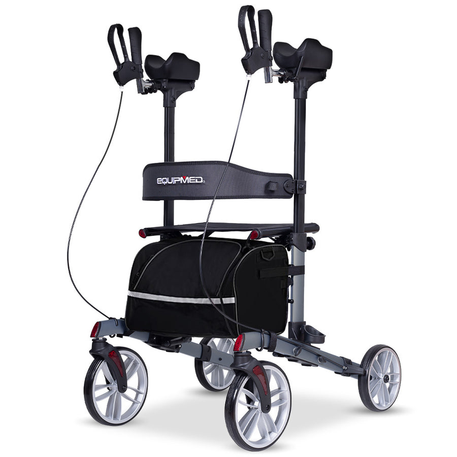 EQUIPMED Upright Rollator Walker with Forearm Rest Supports, Mobilty Aid with Seat, Grey