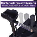 EQUIPMED Upright Rollator Walker with Forearm Rest Supports, Mobilty Aid with Seat, Grey - 45-Degree Angle