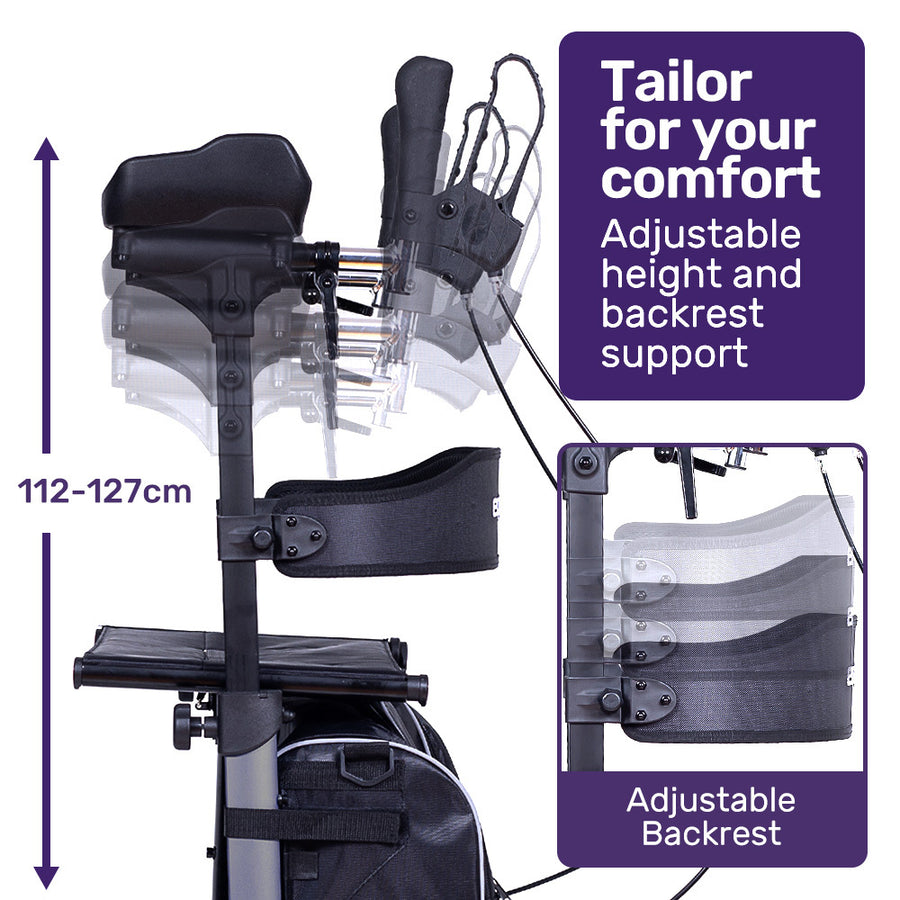 EQUIPMED Upright Rollator Walker with Forearm Rest Supports, Mobilty Aid with Seat, Grey