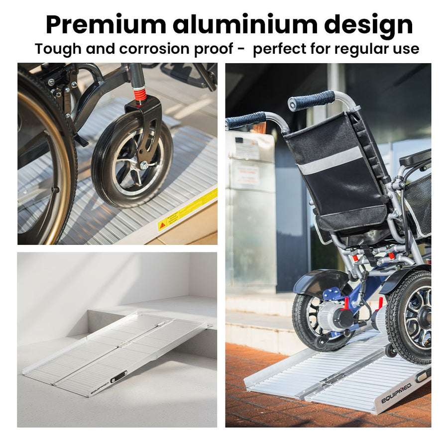 EQUIPMED 152cm Portable Folding Aluminium Access Ramp, 272kg Rated, for Wheelchair, Mobility Scooter, Rollator