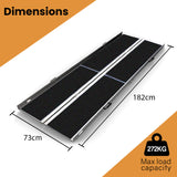 EQUIPMED 182cm Portable Folding Aluminium Access Ramp, 272kg Rated, Black Ultra-Grip, for Wheelchair, Mobility Scooter - Rear View