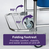 Equipmed Commode Shower Chair, Over Toilet or Bedside 136kg Capacity Aluminium frame with Wheels, White/Blue - Low Angle