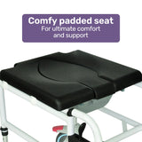 Equipmed Commode Shower Chair, Over Toilet or Bedside 136kg Capacity Aluminium frame with Wheels, Black - Side View