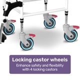 Equipmed Commode Shower Chair, Over Toilet or Bedside 136kg Capacity Aluminium frame with Wheels, Black - Rear View