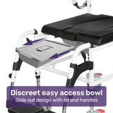 Equipmed Commode Shower Chair, Over Toilet or Bedside 136kg Capacity Aluminium frame with Wheels, Black - Extra Image