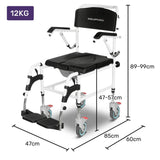 Equipmed Commode Shower Chair, Over Toilet or Bedside 136kg Capacity Aluminium frame with Wheels, Black - Extra Image