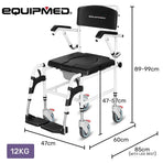 Equipmed Commode Shower Chair, Over Toilet or Bedside 136kg Capacity Aluminium frame with Wheels, Black