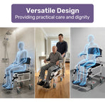 Equipmed Commode Shower Chair, Over Toilet or Bedside 136kg Capacity Aluminium frame with Wheels, Black