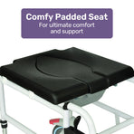Equipmed Commode Shower Chair, Over Toilet or Bedside 136kg Capacity Aluminium frame with Wheels, Black