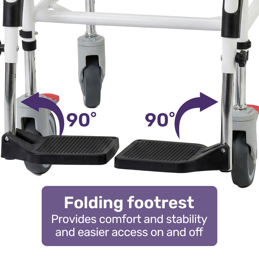 Equipmed Commode Shower Chair, Over Toilet or Bedside 136kg Capacity Aluminium frame with Wheels, Black