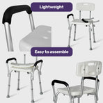 EQUIPMED Shower Chair Bath Seat 120kg Capacity, with Arms, Adjustable Height, for Elderly, White