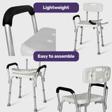 EQUIPMED Shower Chair Bath Seat 120kg Capacity, with Arms, Adjustable Height, for Elderly, White - Rear View