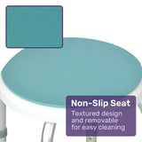 Equipmed Shower Chair Bath Stool, with 360-degree Swivel Rotating Seat for Elderly, White/Blue - Rear View