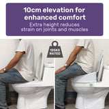 EQUIPMED Raised Over Toilet Seat, 10cm Riser, 125kg Capacity, Raiser with Lid, White - 45-Degree Angle