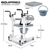 EQUIPMED 4in1 Patient Lift Transfer Chair, Manual Height Adjustment, Shower Compatible, Over Toilet, Removable Commode, for Seniors Elderly Disabled - Front View