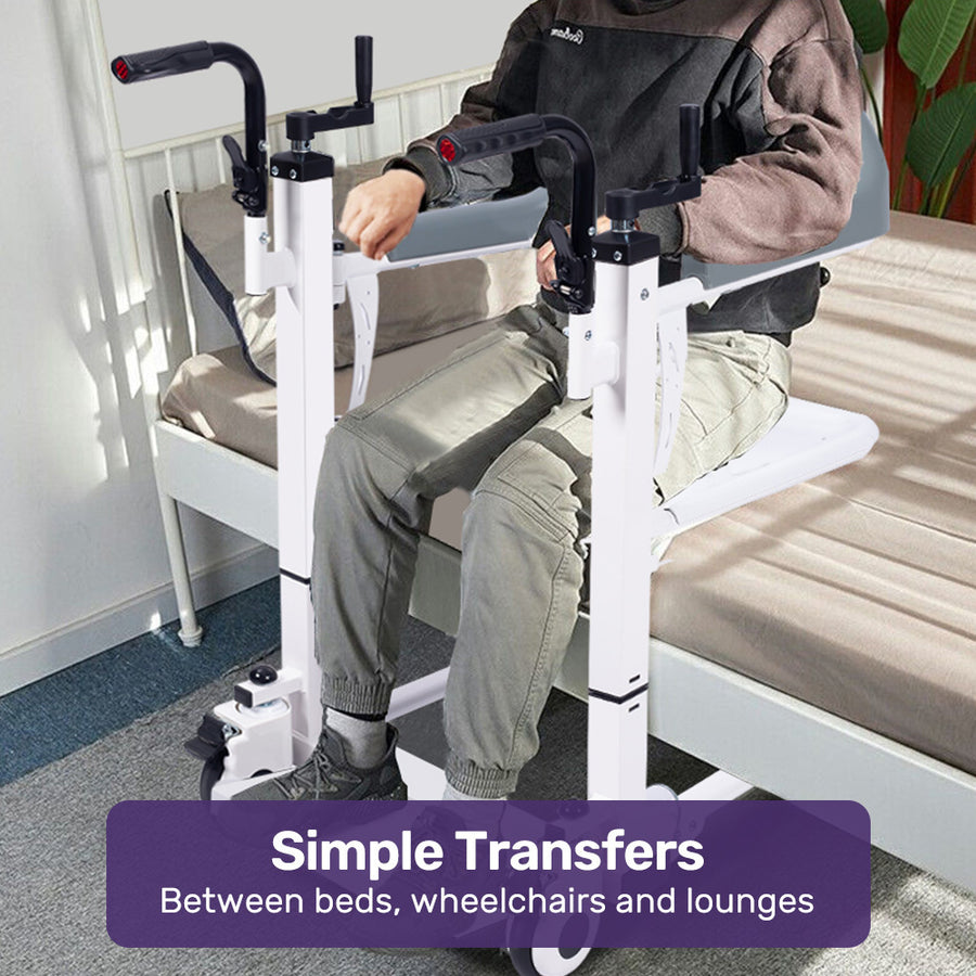 EQUIPMED 4in1 Patient Lift Transfer Chair, Manual Height Adjustment, Shower Compatible, Over Toilet, Removable Commode, for Seniors Elderly Disabled