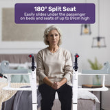 EQUIPMED 4in1 Patient Lift Transfer Chair, Manual Height Adjustment, Shower Compatible, Over Toilet, Removable Commode, for Seniors Elderly Disabled - Low Angle