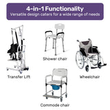 EQUIPMED 4in1 Patient Lift Transfer Chair, Manual Height Adjustment, Shower Compatible, Over Toilet, Removable Commode, for Seniors Elderly Disabled - Extra Image