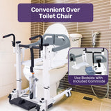 Equipmed Patient Lift Transfer Chair, Easy Hydraulic Height Adjustment, Shower Compatible, Over Toilet, Removable Commode, for Seniors Elderly Disabled - Low Angle