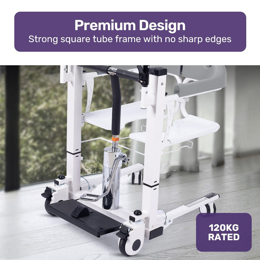 Equipmed Patient Lift Transfer Chair, Easy Hydraulic Height Adjustment, Shower Compatible, Over Toilet, Removable Commode, for Seniors Elderly Disabled