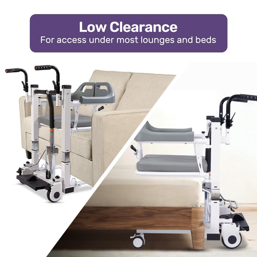 Equipmed Patient Lift Transfer Chair, Easy Hydraulic Height Adjustment, Shower Compatible, Over Toilet, Removable Commode, for Seniors Elderly Disabled