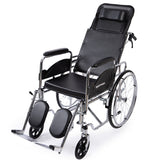 Equipmed Folding Manual Reclining Wheelchair Self Propelled, 24 Rear Wheels, Chrome Steel Frame, 46cm Wide Seat, 100kg Capacity, Park Brakes