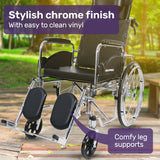 Equipmed Folding Manual Reclining Wheelchair Self Propelled, 24 Rear Wheels, Chrome Steel Frame, 46cm Wide Seat, 100kg Capacity, Park Brakes - 45-Degree Angle