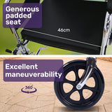 Equipmed Folding Manual Reclining Wheelchair Self Propelled, 24 Rear Wheels, Chrome Steel Frame, 46cm Wide Seat, 100kg Capacity, Park Brakes - Low Angle