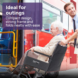 EQUIPMED Folding Transit Manual Wheelchair, Attendant Propelled, Steel Frame, Wide Seat, Comfortable for S-XL, 114kg Capacity, Park Brakes, Transport - Rear View