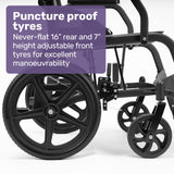 Equipmed Folding Transit Wheelchair, Lightweight Aluminium for Easy Transport, Grey - Close-Up Angle