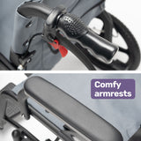 Equipmed Folding Transit Wheelchair, Lightweight Aluminium for Easy Transport, Grey - Low Angle