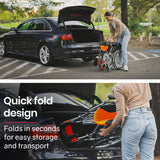 EQUIPMED Folding Aluminium Wheelchair, 20 Wheels, Park Brakes, 100kg Capacity, Orange - Side View