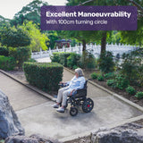 Equipmed Electric Folding Wheelchair, Wide Bariatric Chair Seat, Comfortable for S-XL, Long Range, Lithium Battery, Black/Grey - Low Angle