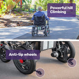 Equipmed Electric Folding Wheelchair, Wide Bariatric Chair Seat, Comfortable for S-XL, Long Range, Lithium Battery, Black/Grey - Extra Image