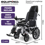 EQUIPMED Electric Wheelchair, Power Recline, Long Range, Lithium Battery, 16" Rear Wheels, Headrest, Folding, Grey/Black
